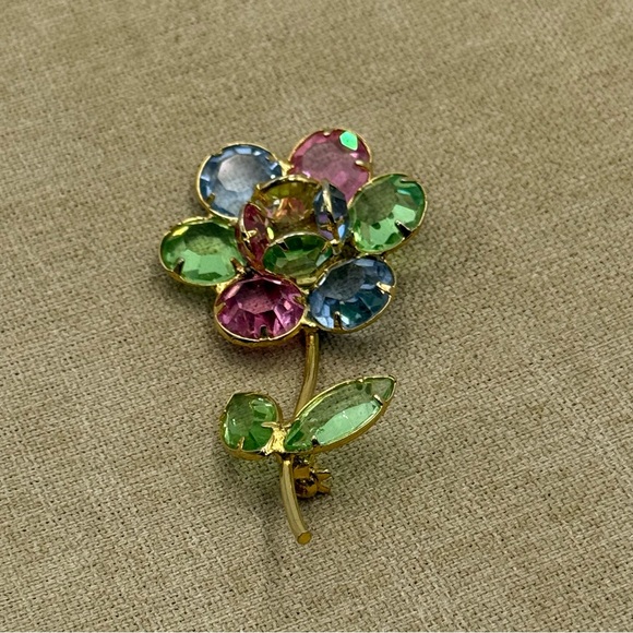 Jewelry - Vintage uranium glass 1980s Elegant Multicolor Floral Brooch